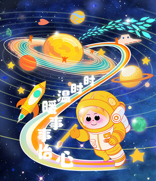 卡通宇航員插畫