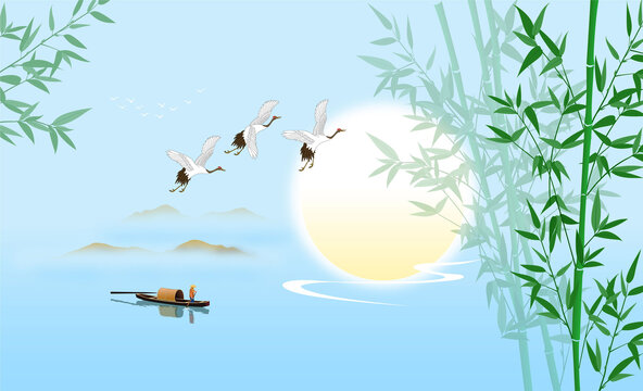 墨竹山水插畫