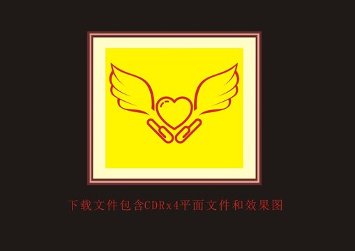 抽象底紋愛心翅膀手捧花紋