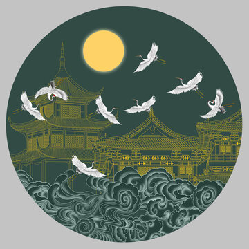 樓閣刺繡高端壁畫