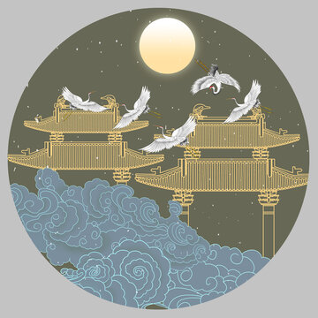 樓閣祥云瑞鶴圖