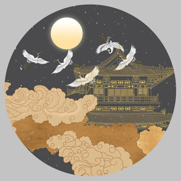 樓閣祥云瑞鶴圖