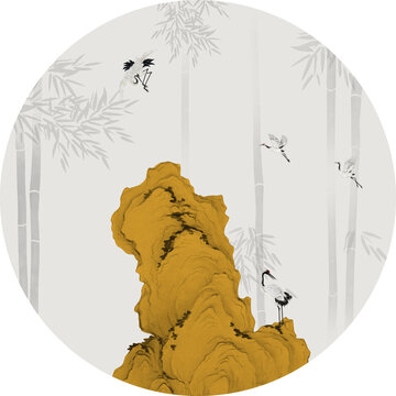 圓形石頭竹子裝飾畫