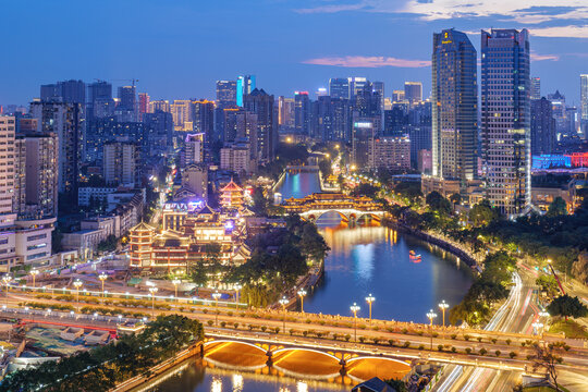 成都九眼桥安顺廊桥城市夜景