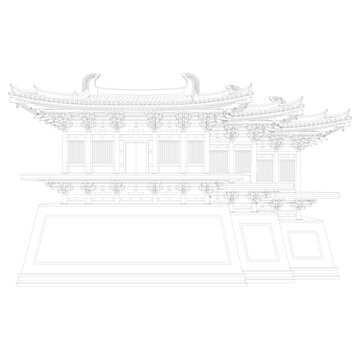 闕樓立面線稿圖