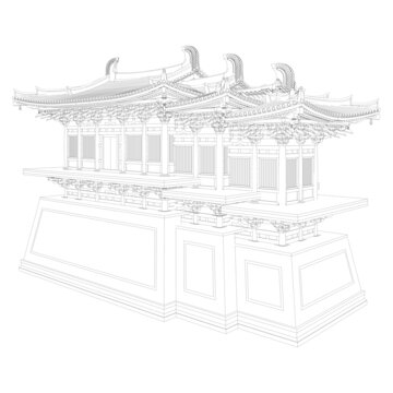 闕樓軸測線稿圖