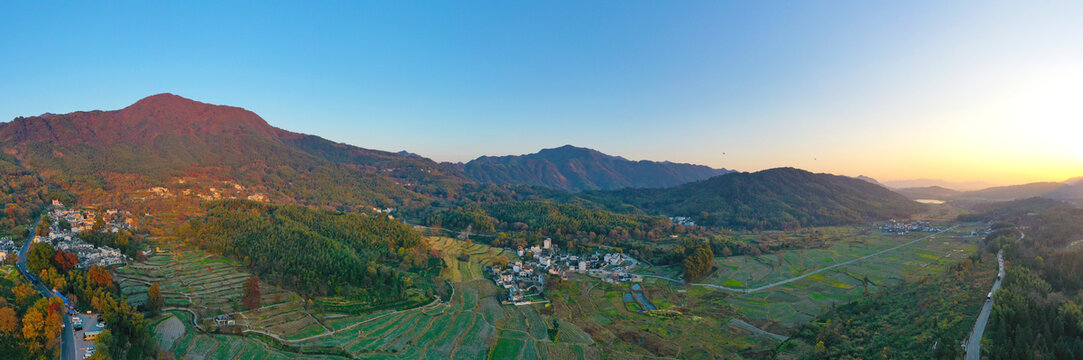 塔川夕阳黄昏全景航拍