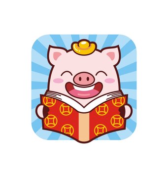 卡通可愛小豬看書半身