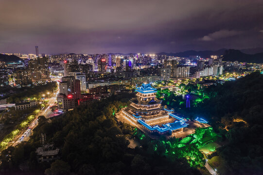 温岭东辉阁夜景航拍