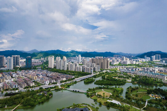 台州温岭九龙湖城市风光航拍