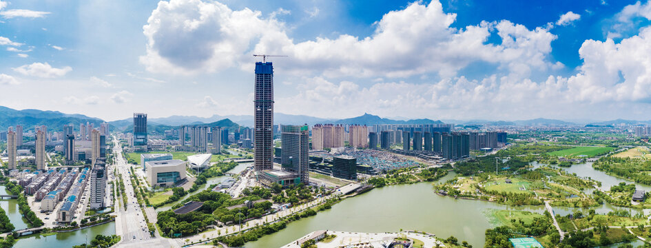 温岭九龙湖城市风光全景