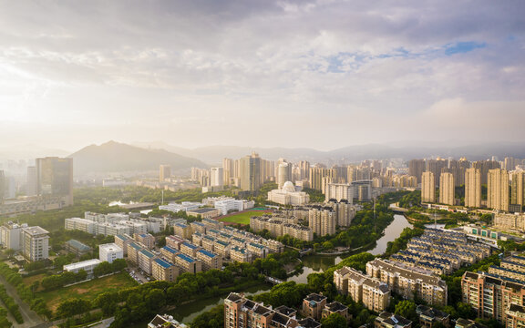 晨光下的溫嶺城市風(fēng)光航拍