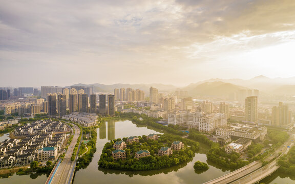 晨光下的溫嶺城市風(fēng)光航拍