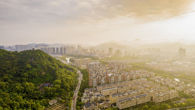 晨光下的溫嶺城市風(fēng)光航拍