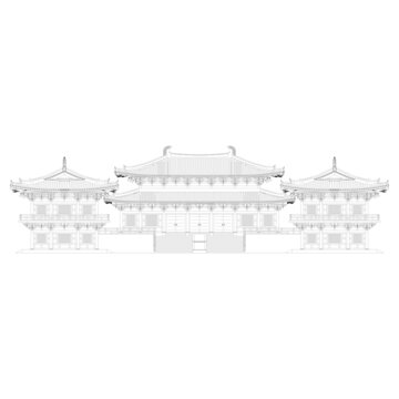 仿唐古建正立面线稿图