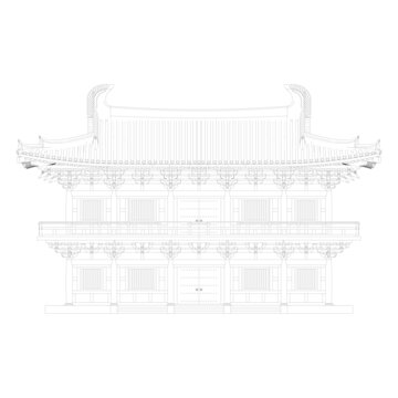仿唐閣樓正立面線稿圖