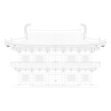 仿唐阁楼正立面线稿图