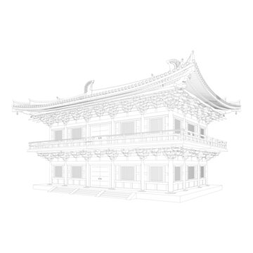 仿唐閣樓軸測(cè)線(xiàn)稿圖