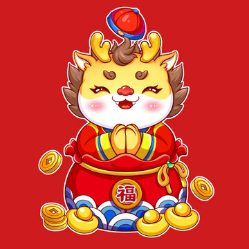 龍年卡通龍插畫貼紙窗貼