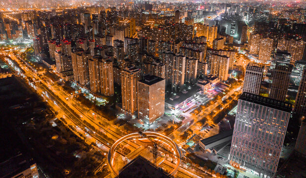 西安雁翔路夜景航拍