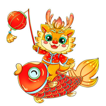 國潮卡通錦鯉龍元素