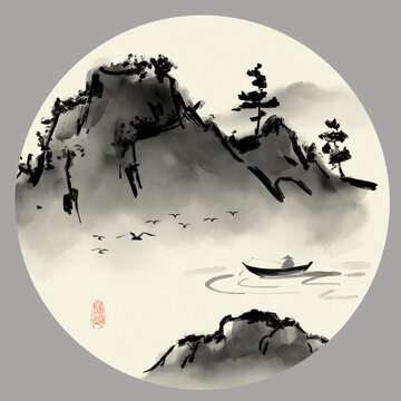 禪意山水水墨裝飾畫