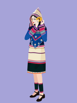 基諾族女孩矢量人物插畫