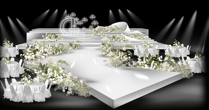 白绿台阶简约婚礼效果图