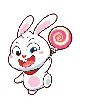 卡通可爱小兔拿棒棒糖