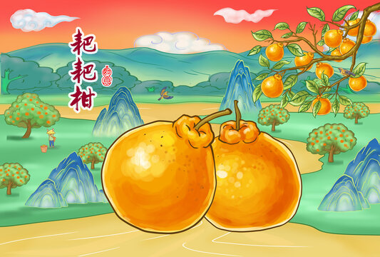 耙耙柑包裝禮盒插畫