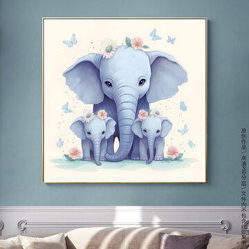 可爱温馨大象一家装饰画素材