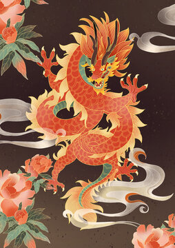 簡(jiǎn)約創(chuàng)意國(guó)風(fēng)龍年手繪插畫