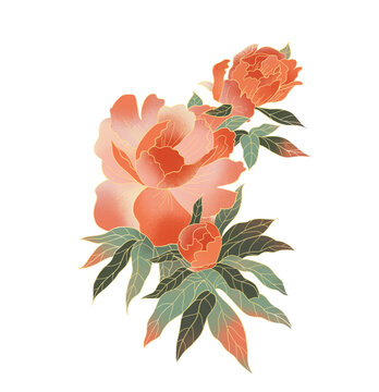 簡約創(chuàng)意國風(fēng)牡丹花手繪插畫