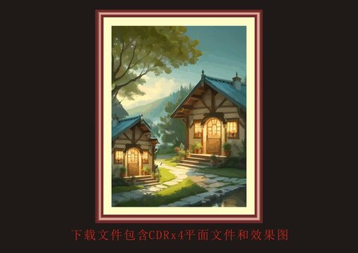 大樹小屋鄉(xiāng)間小路裝飾風(fēng)景畫