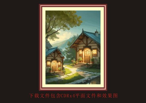 大树小屋乡间小路装饰风景画