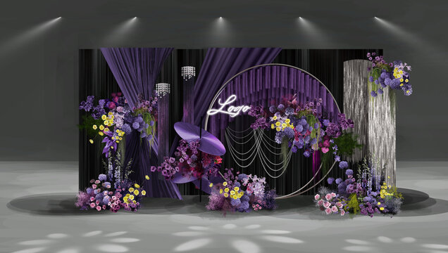 黑紫色小众婚礼迎宾区
