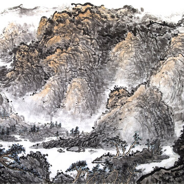 禅意山水国画小品新中式装饰画