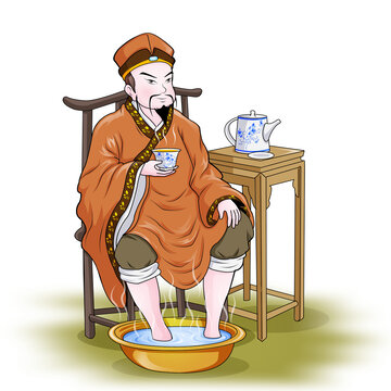 古代人物足浴插畫