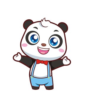 卡通可愛熊貓做歡迎動作