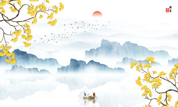 銀杏山水畫
