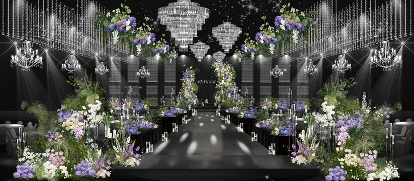 紫色花艺韩式水晶婚礼效果图