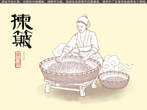 揀簸工藝制茶線描圖