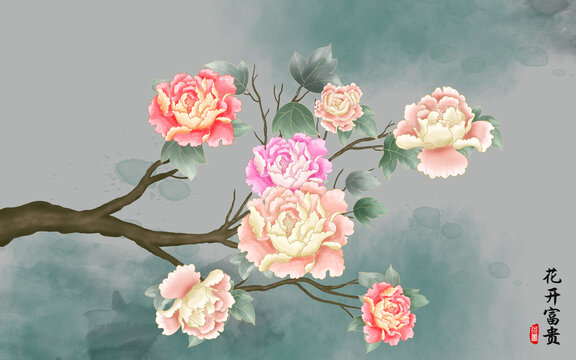 牡丹花插畫