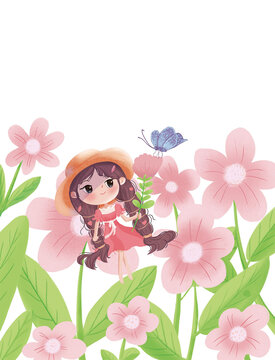 小女孩和花