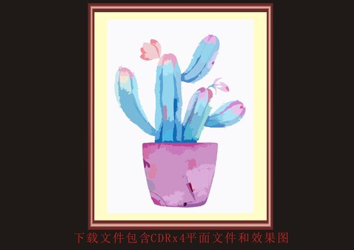 花朵仙人掌盆栽花紋植物掛畫