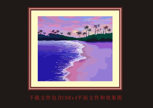 沙滩椰子树大海海滩植物风景画