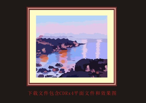 矢量抽象藝術(shù)風(fēng)景畫落日晚霞