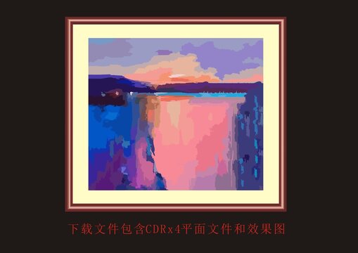 蓝天白云油画瀑布抽象挂画