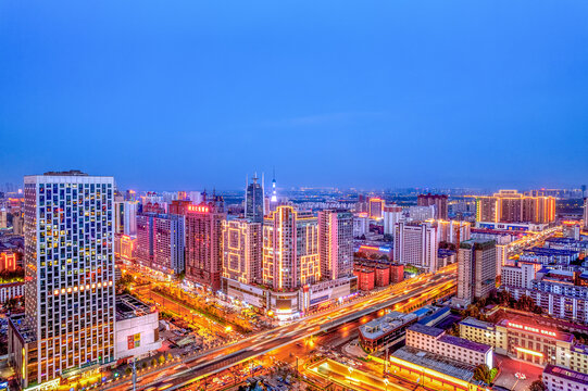 洛阳市涧西区城市风光夜景航拍