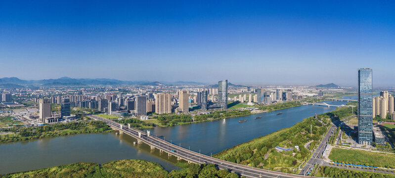 上虞一江两岸城市风光全景